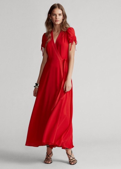 Vestidos Polo Ralph Lauren Mujer Rojos - Crepe Wrap - UDRBM7594